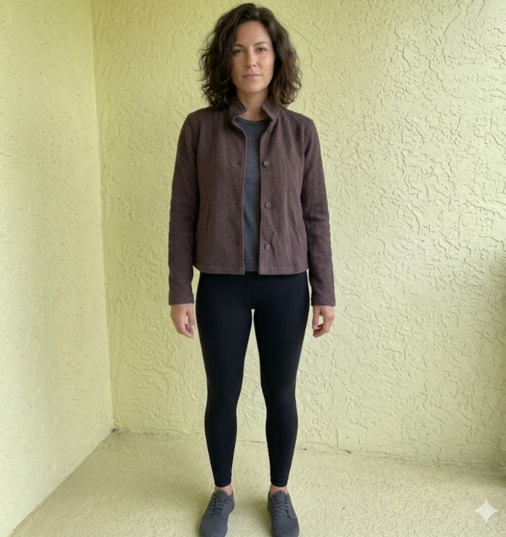 EILEEN FISHER Cotton Stretch Knit Cropped Jacket Small Dark Plum Brown